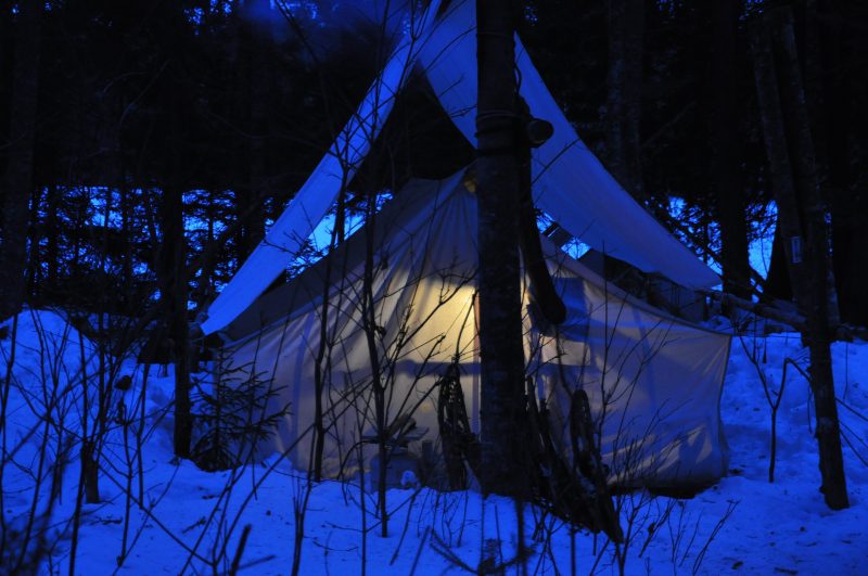 winter camping maine canvas walled tent
