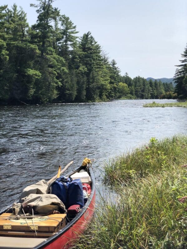 Canoe on the side of East Branch Penobscot River